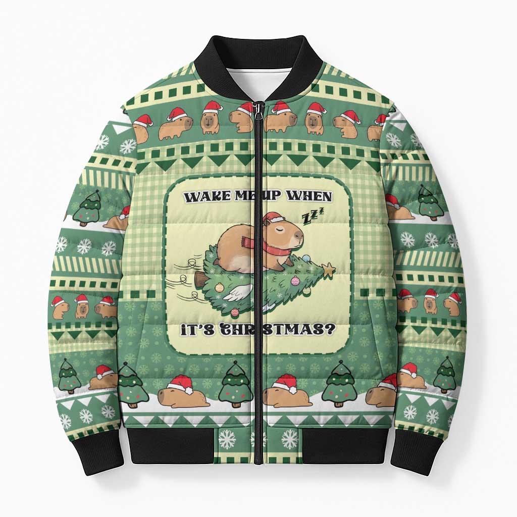 Capybara Christmas Bomber Puffer Jacket Wake Me Up When It's Christmas - Wonder Print Shop