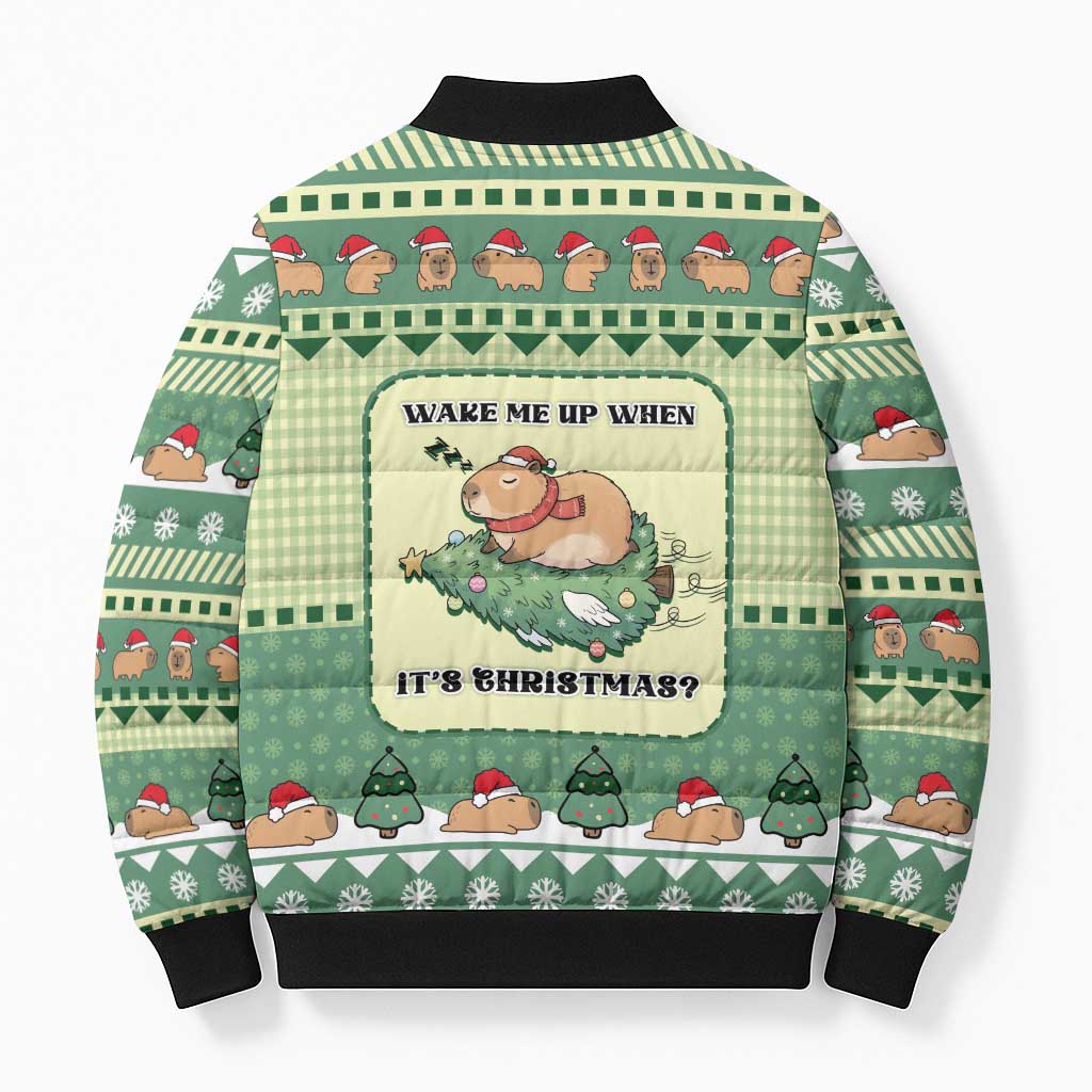 Capybara Christmas Bomber Puffer Jacket Wake Me Up When It's Christmas - Wonder Print Shop