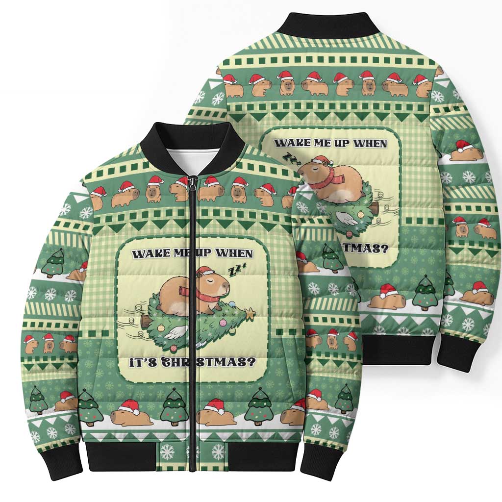 Capybara Christmas Bomber Puffer Jacket Wake Me Up When It's Christmas - Wonder Print Shop