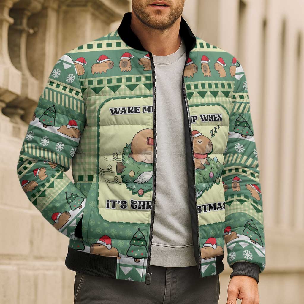 Capybara Christmas Bomber Puffer Jacket Wake Me Up When It's Christmas - Wonder Print Shop