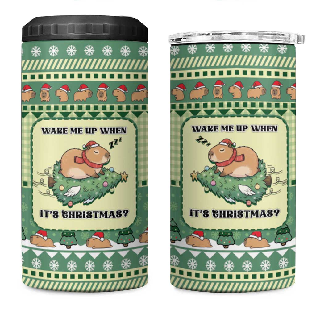Capybara Christmas 4 in 1 Can Cooler Tumbler Wake Me Up When It's Christmas - Wonder Print Shop