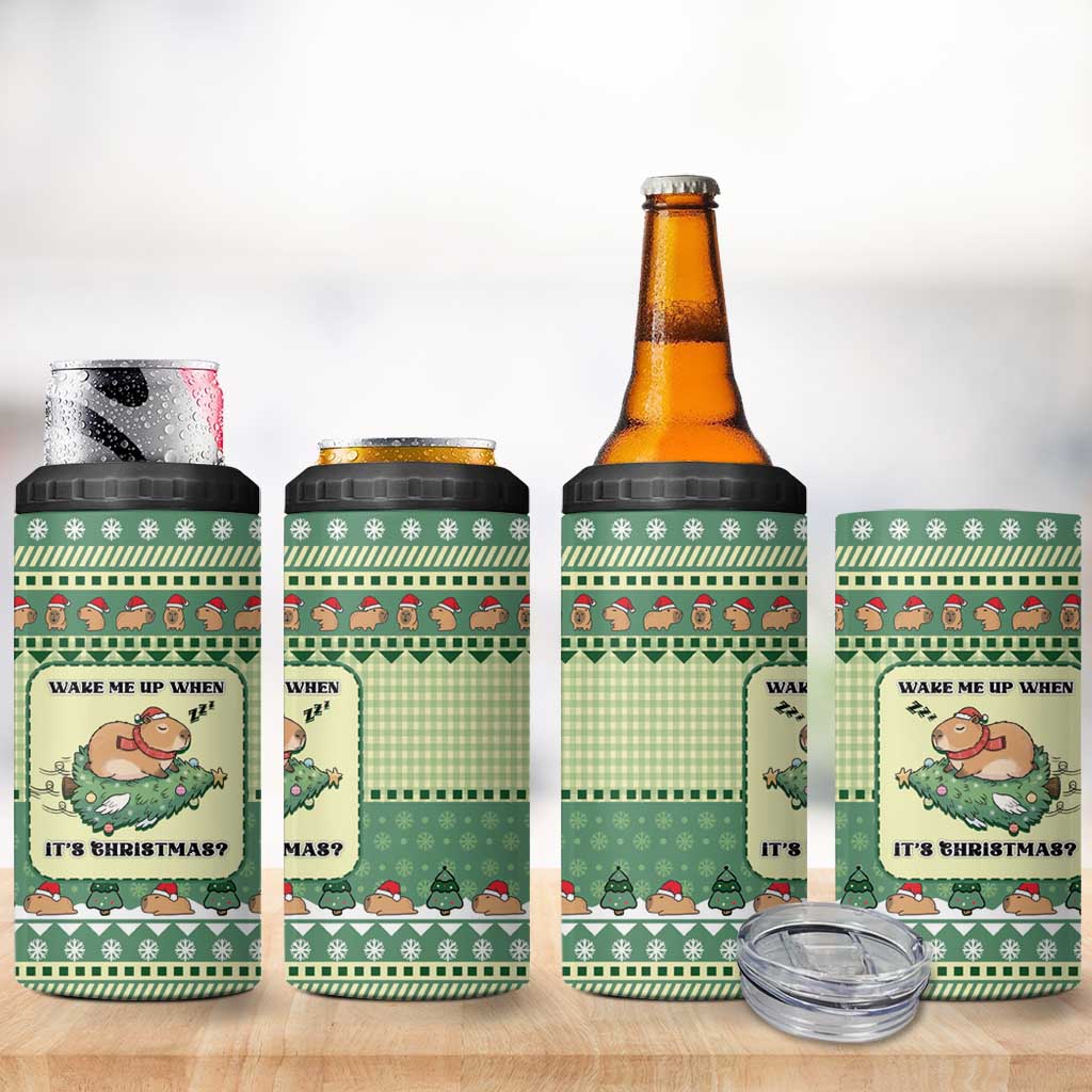 Capybara Christmas 4 in 1 Can Cooler Tumbler Wake Me Up When It's Christmas - Wonder Print Shop