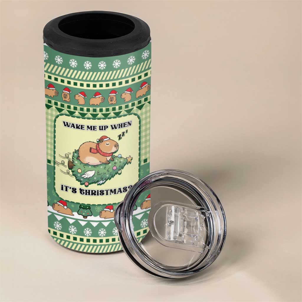 Capybara Christmas 4 in 1 Can Cooler Tumbler Wake Me Up When It's Christmas - Wonder Print Shop