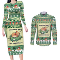Capybara Christmas Couples Matching Long Sleeve Bodycon Dress and Long Sleeve Button Shirt Wake Me Up When It's Christmas - Wonder Print Shop