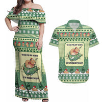 Capybara Christmas Couples Matching Off Shoulder Maxi Dress and Hawaiian Shirt Wake Me Up When It's Christmas - Wonder Print Shop