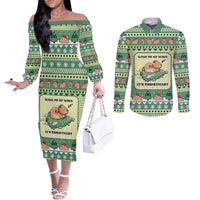 Capybara Christmas Couples Matching Off The Shoulder Long Sleeve Dress and Long Sleeve Button Shirt Wake Me Up When It's Christmas - Wonder Print Shop