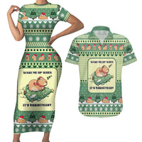Capybara Christmas Couples Matching Short Sleeve Bodycon Dress and Hawaiian Shirt Wake Me Up When It's Christmas - Wonder Print Shop