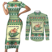 Capybara Christmas Couples Matching Short Sleeve Bodycon Dress and Long Sleeve Button Shirt Wake Me Up When It's Christmas - Wonder Print Shop