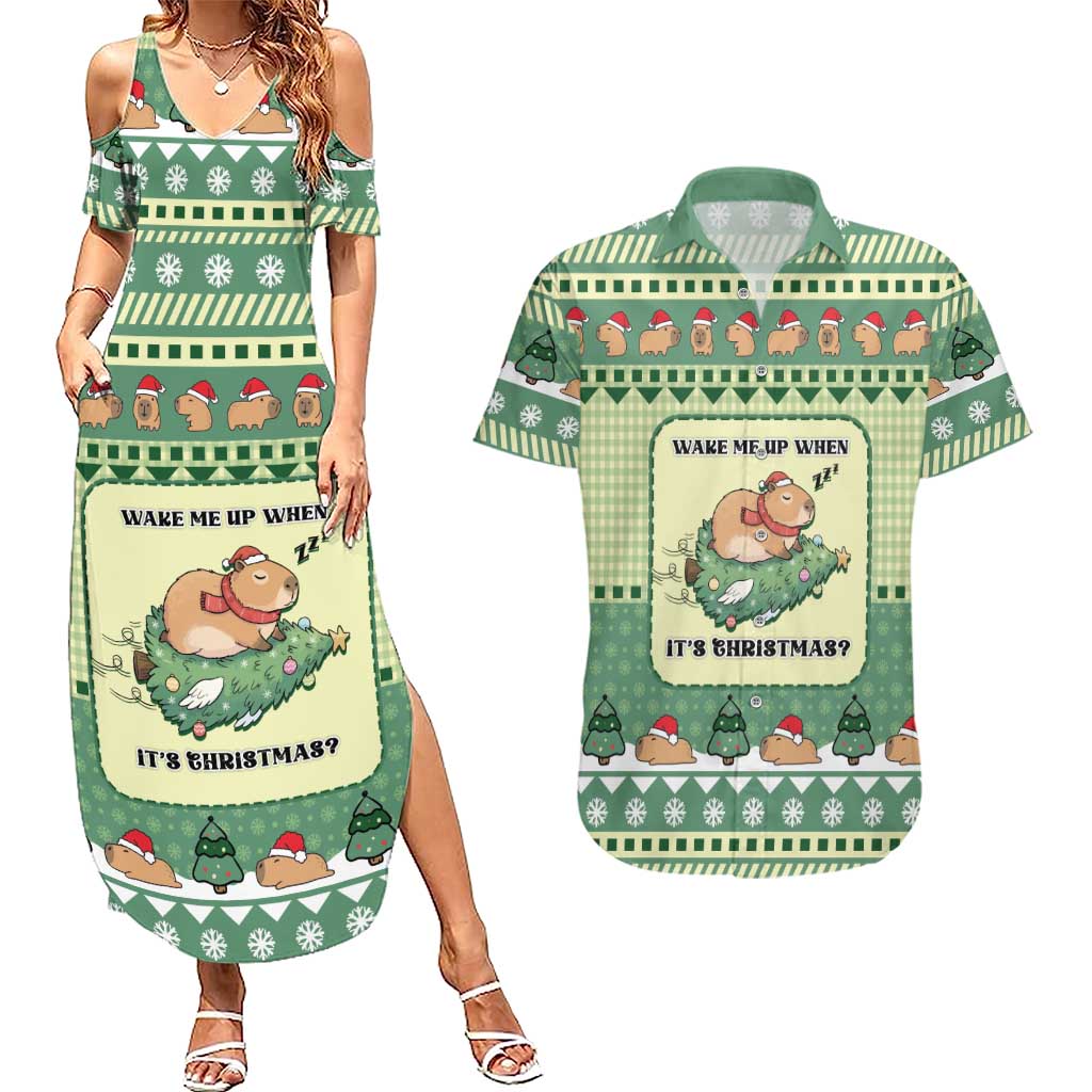 Capybara Christmas Couples Matching Summer Maxi Dress and Hawaiian Shirt Wake Me Up When It's Christmas - Wonder Print Shop