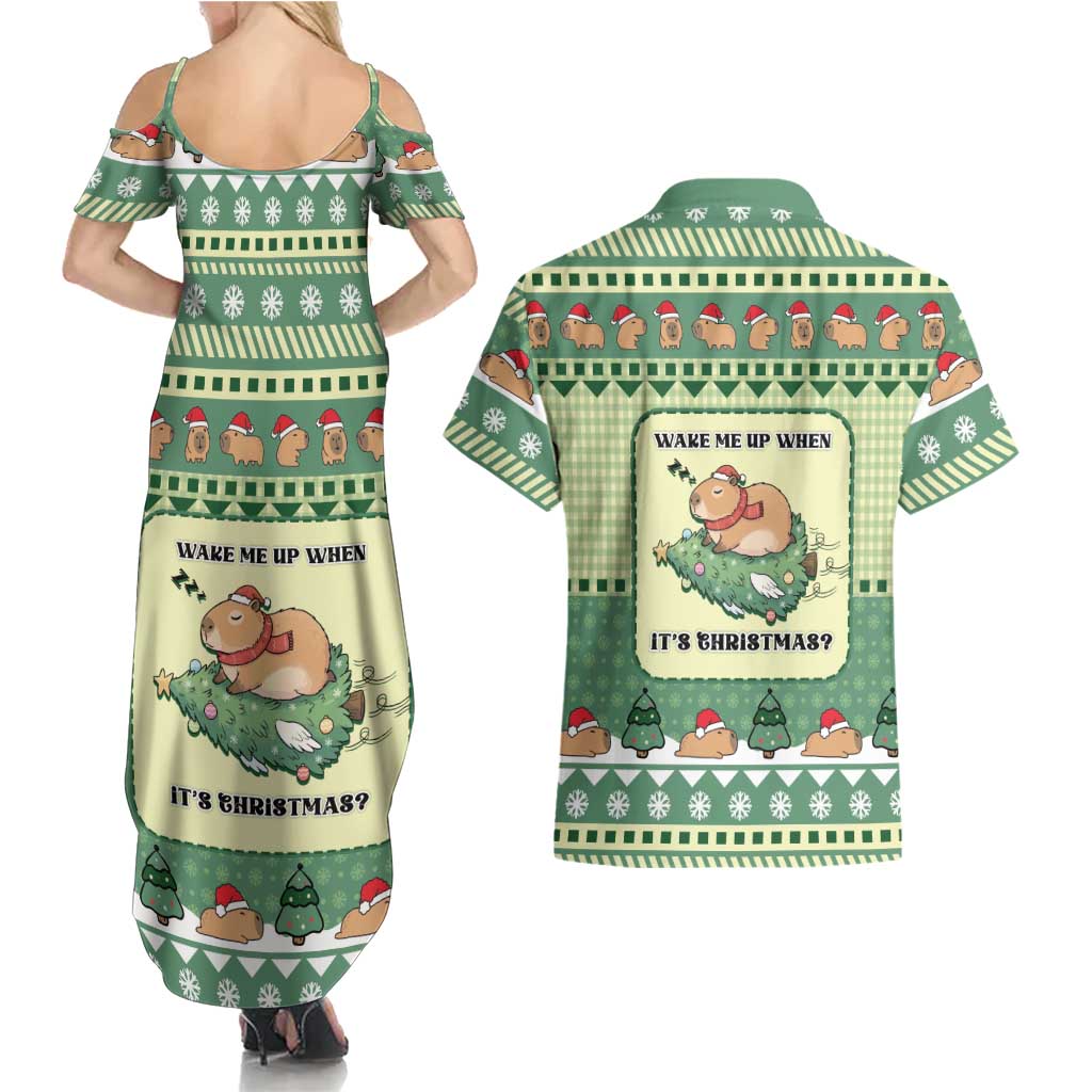 Capybara Christmas Couples Matching Summer Maxi Dress and Hawaiian Shirt Wake Me Up When It's Christmas - Wonder Print Shop