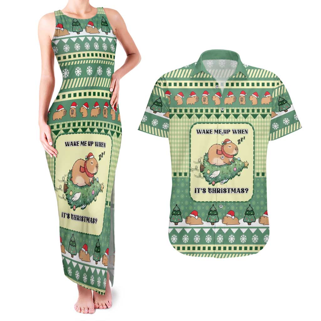 Capybara Christmas Couples Matching Tank Maxi Dress and Hawaiian Shirt Wake Me Up When It's Christmas - Wonder Print Shop