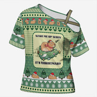 Capybara Christmas Cross Shoulder Shirt Wake Me Up When It's Christmas - Wonder Print Shop