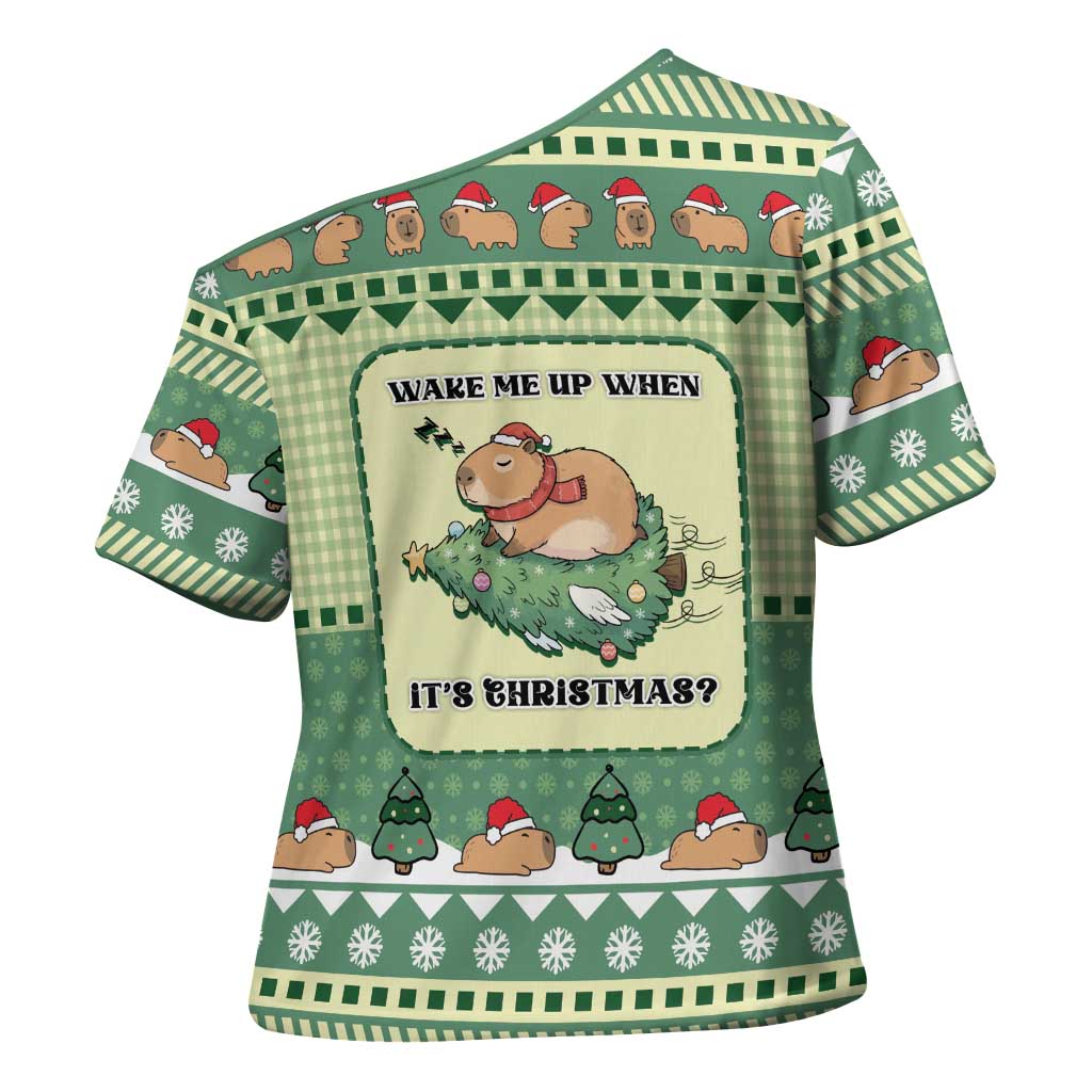 Capybara Christmas Cross Shoulder Shirt Wake Me Up When It's Christmas - Wonder Print Shop