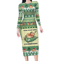 Capybara Christmas Family Matching Long Sleeve Bodycon Dress and Hawaiian Shirt Wake Me Up When It's Christmas - Wonder Print Shop