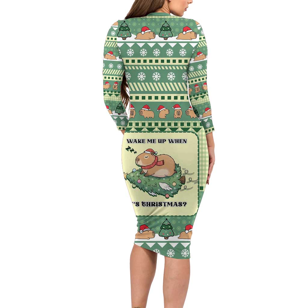 Capybara Christmas Family Matching Long Sleeve Bodycon Dress and Hawaiian Shirt Wake Me Up When It's Christmas - Wonder Print Shop