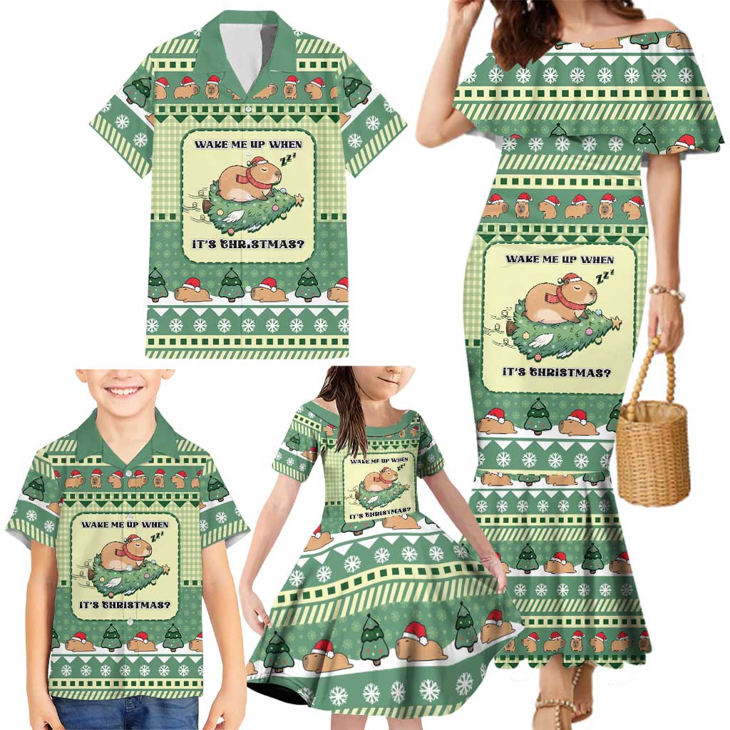 Capybara Christmas Family Matching Mermaid Dress and Hawaiian Shirt Wake Me Up When It's Christmas - Wonder Print Shop