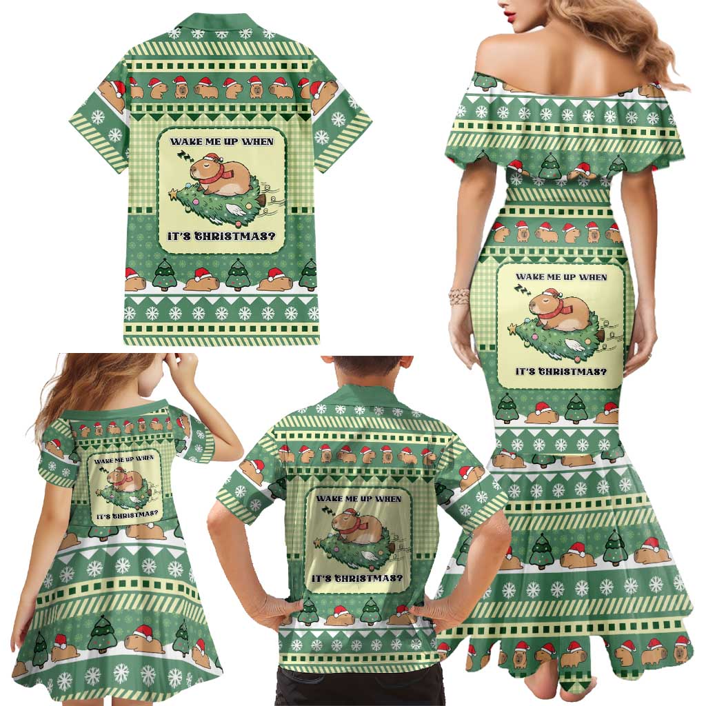 Capybara Christmas Family Matching Mermaid Dress and Hawaiian Shirt Wake Me Up When It's Christmas - Wonder Print Shop