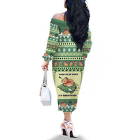 Capybara Christmas Family Matching Off The Shoulder Long Sleeve Dress and Hawaiian Shirt Wake Me Up When It's Christmas - Wonder Print Shop