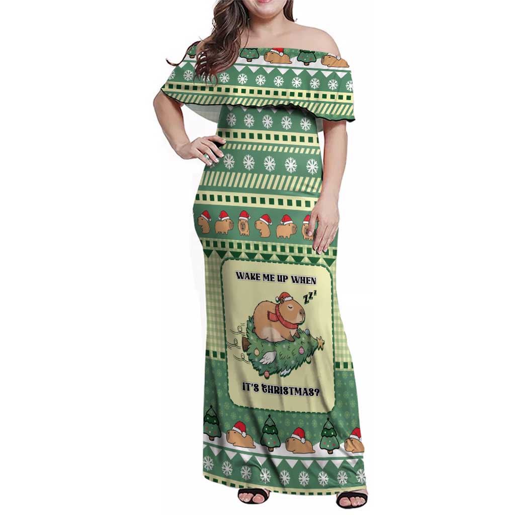 Capybara Christmas Family Matching Off Shoulder Maxi Dress and Hawaiian Shirt Wake Me Up When It's Christmas - Wonder Print Shop