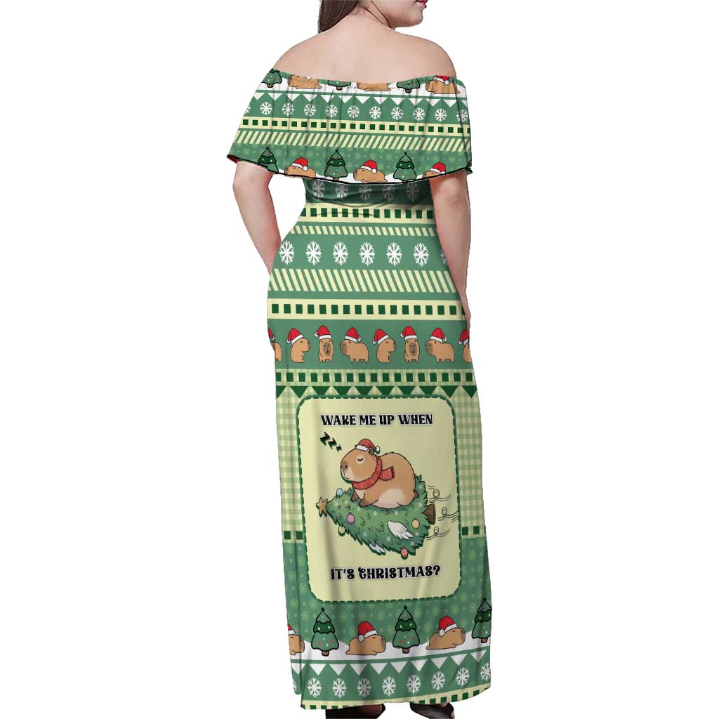 Capybara Christmas Family Matching Off Shoulder Maxi Dress and Hawaiian Shirt Wake Me Up When It's Christmas - Wonder Print Shop
