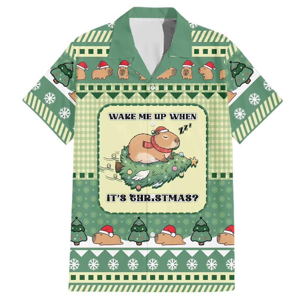 Capybara Christmas Family Matching Off Shoulder Short Dress and Hawaiian Shirt Wake Me Up When It's Christmas - Wonder Print Shop