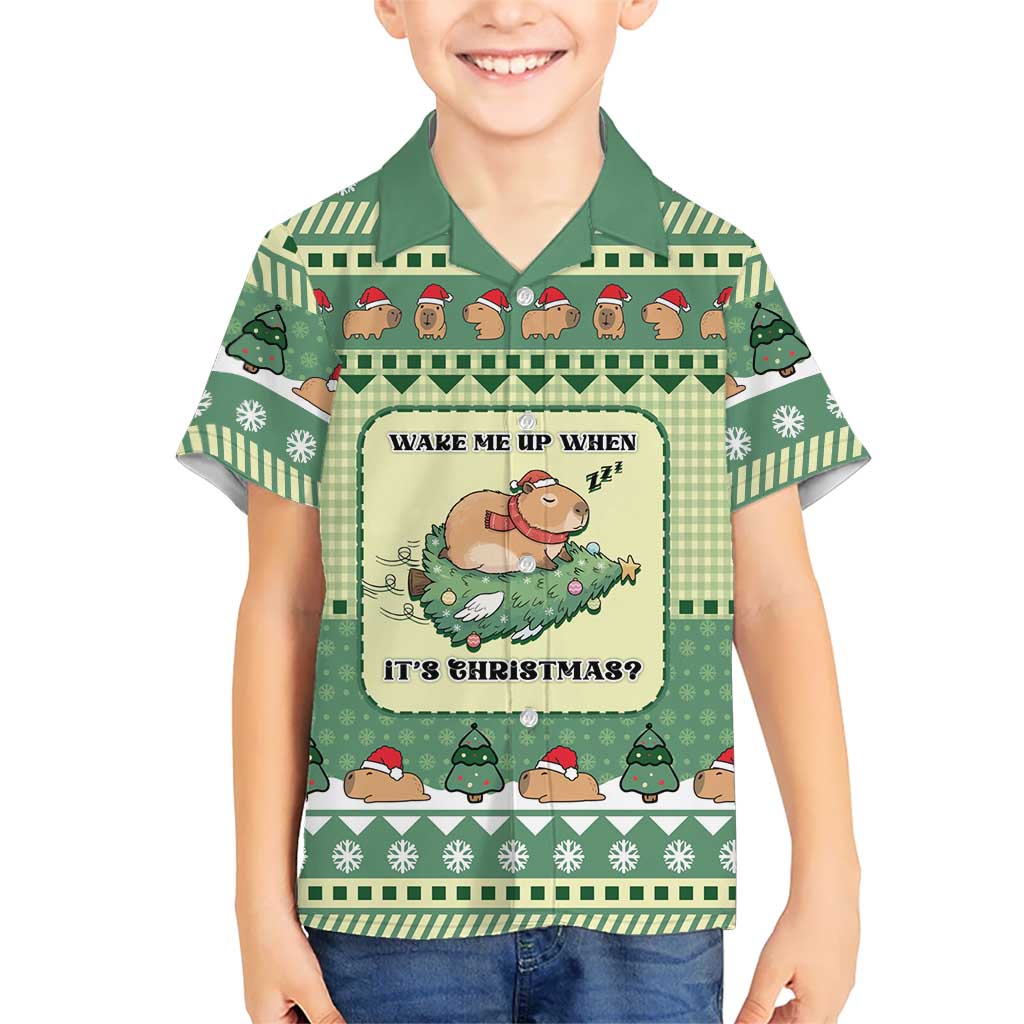 Capybara Christmas Family Matching Off Shoulder Short Dress and Hawaiian Shirt Wake Me Up When It's Christmas - Wonder Print Shop