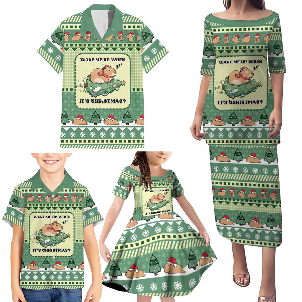 Capybara Christmas Family Matching Puletasi and Hawaiian Shirt Wake Me Up When It's Christmas - Wonder Print Shop