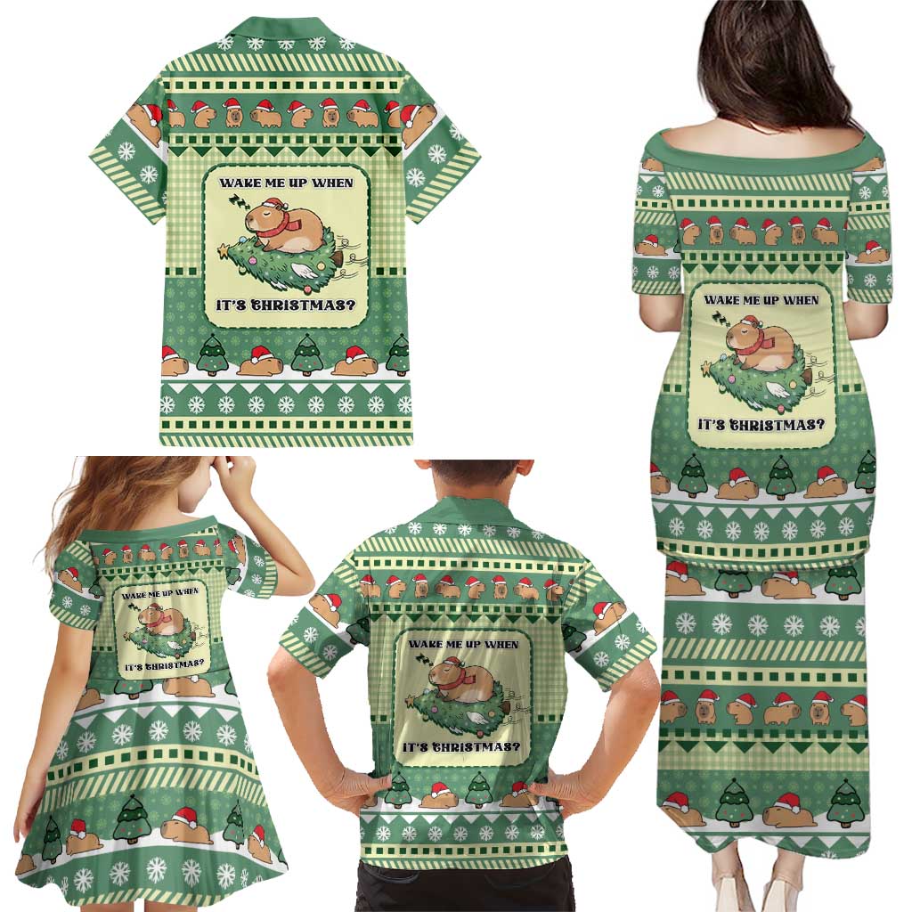 Capybara Christmas Family Matching Puletasi and Hawaiian Shirt Wake Me Up When It's Christmas - Wonder Print Shop