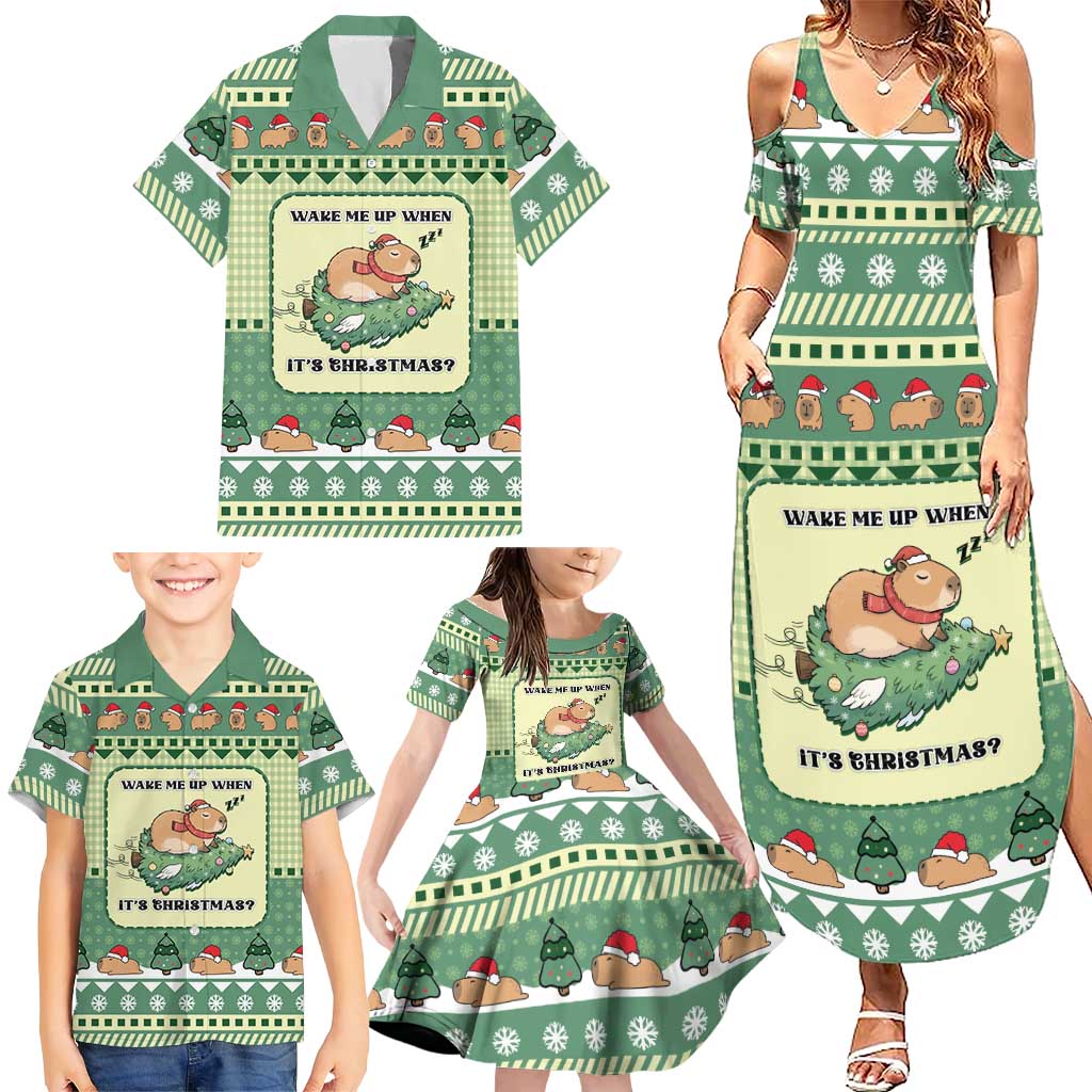 Capybara Christmas Family Matching Summer Maxi Dress and Hawaiian Shirt Wake Me Up When It's Christmas - Wonder Print Shop