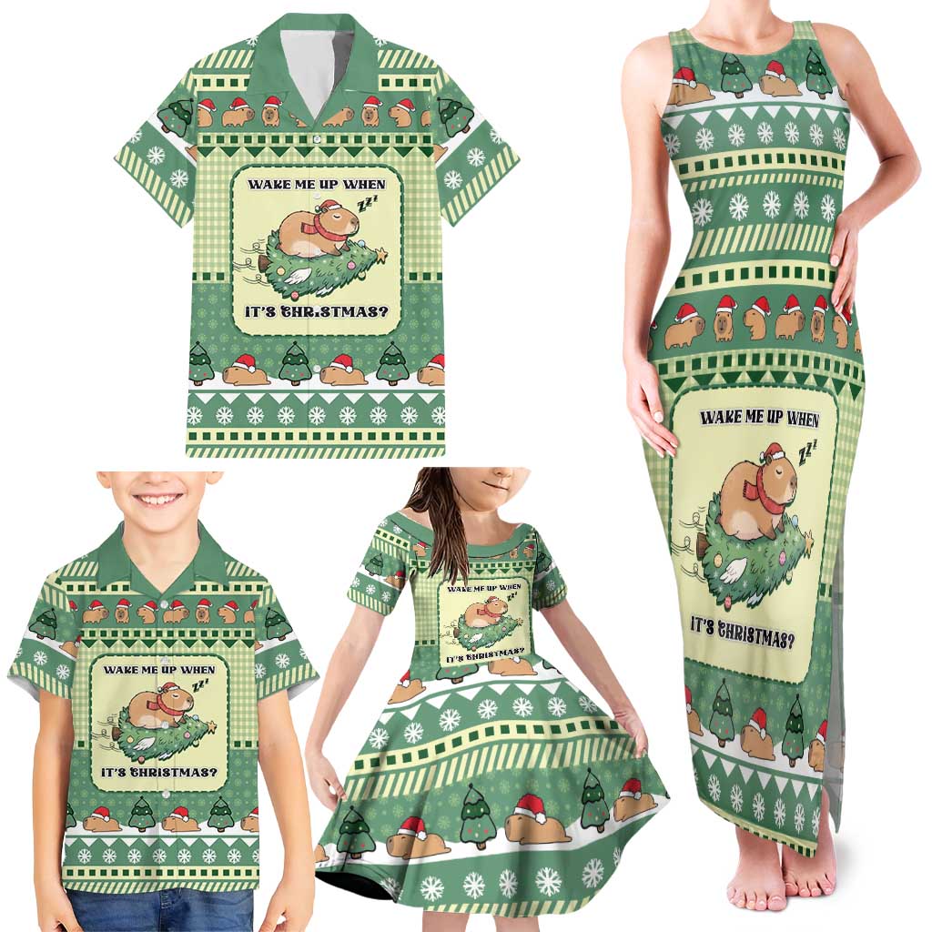 Capybara Christmas Family Matching Tank Maxi Dress and Hawaiian Shirt Wake Me Up When It's Christmas - Wonder Print Shop
