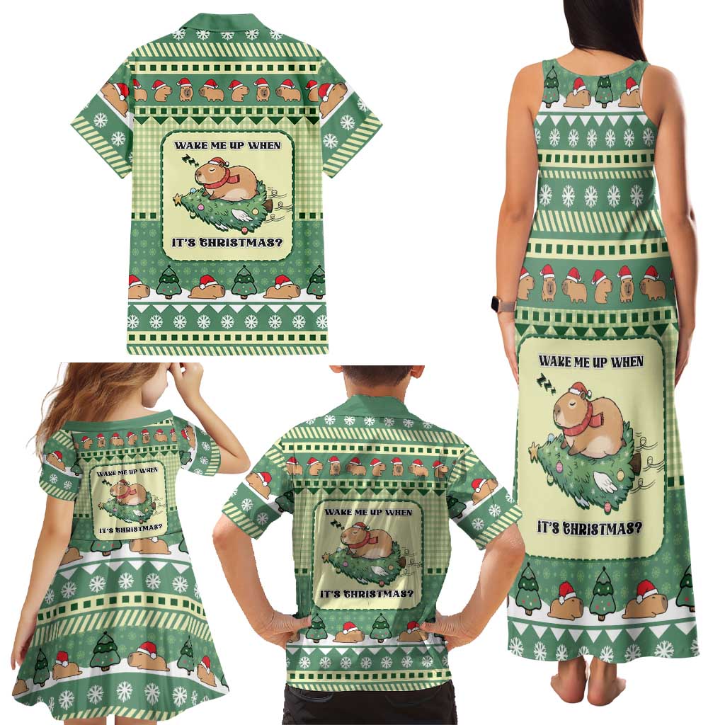 Capybara Christmas Family Matching Tank Maxi Dress and Hawaiian Shirt Wake Me Up When It's Christmas - Wonder Print Shop