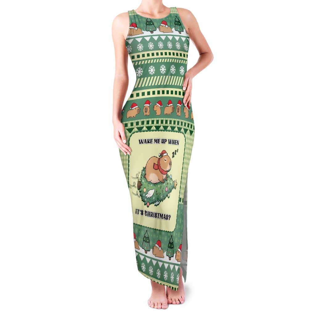 Capybara Christmas Family Matching Tank Maxi Dress and Hawaiian Shirt Wake Me Up When It's Christmas - Wonder Print Shop