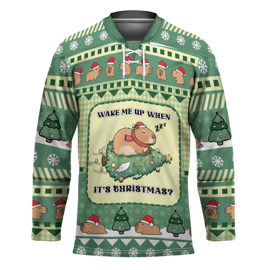 Capybara Christmas Hockey Jersey Wake Me Up When It's Christmas - Wonder Print Shop