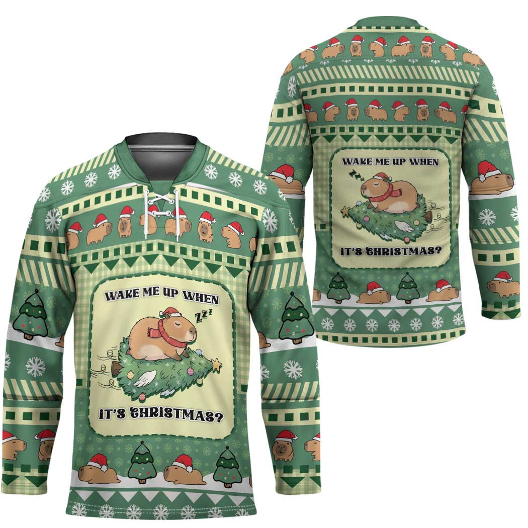 Capybara Christmas Hockey Jersey Wake Me Up When It's Christmas - Wonder Print Shop
