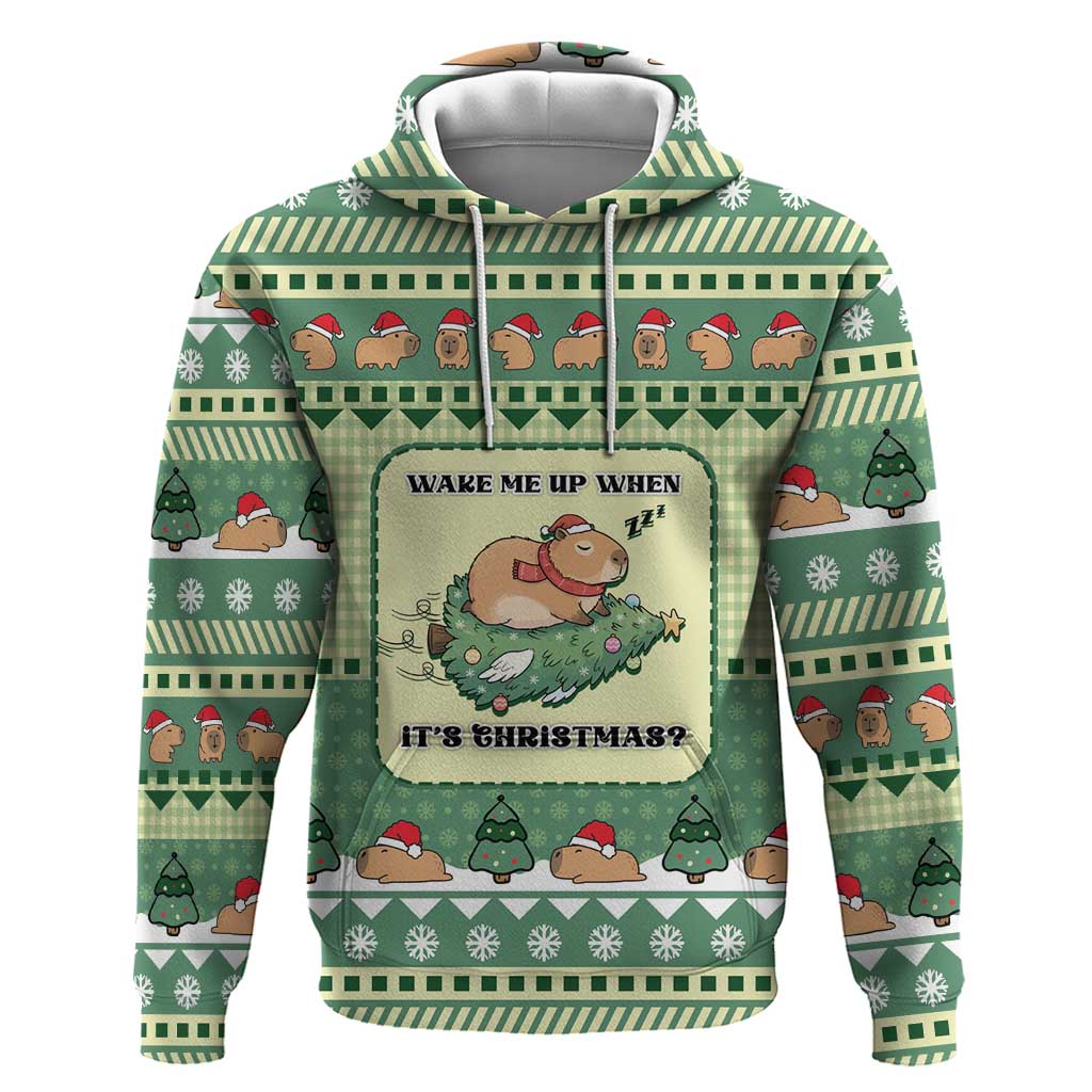 Capybara Christmas Hoodie Wake Me Up When It's Christmas - Wonder Print Shop