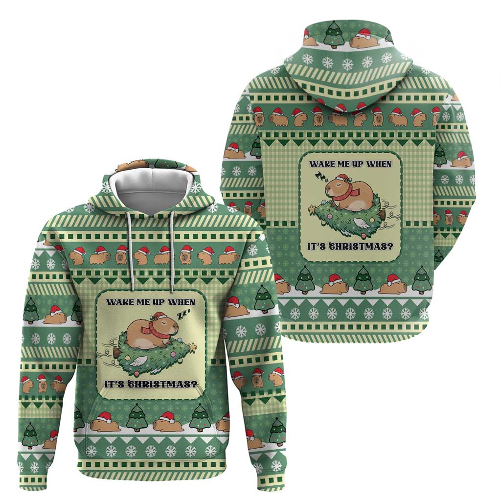 Capybara Christmas Hoodie Wake Me Up When It's Christmas - Wonder Print Shop
