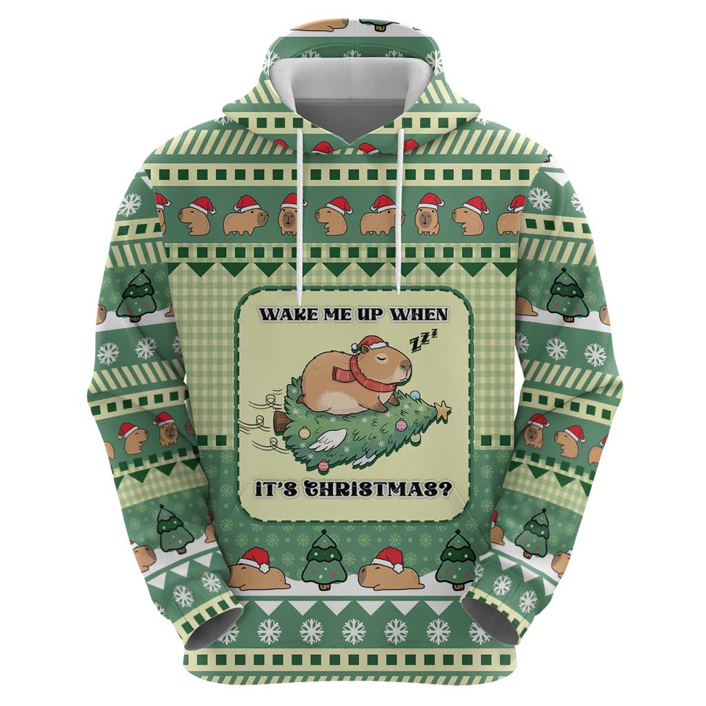 Capybara Christmas Hoodie Wake Me Up When It's Christmas - Wonder Print Shop