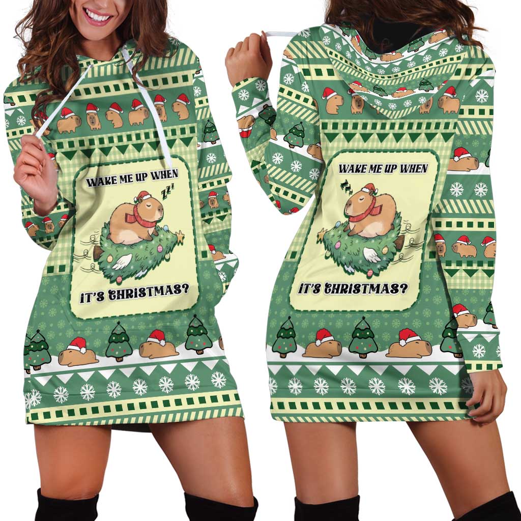Capybara Christmas Hoodie Dress Wake Me Up When It's Christmas - Wonder Print Shop