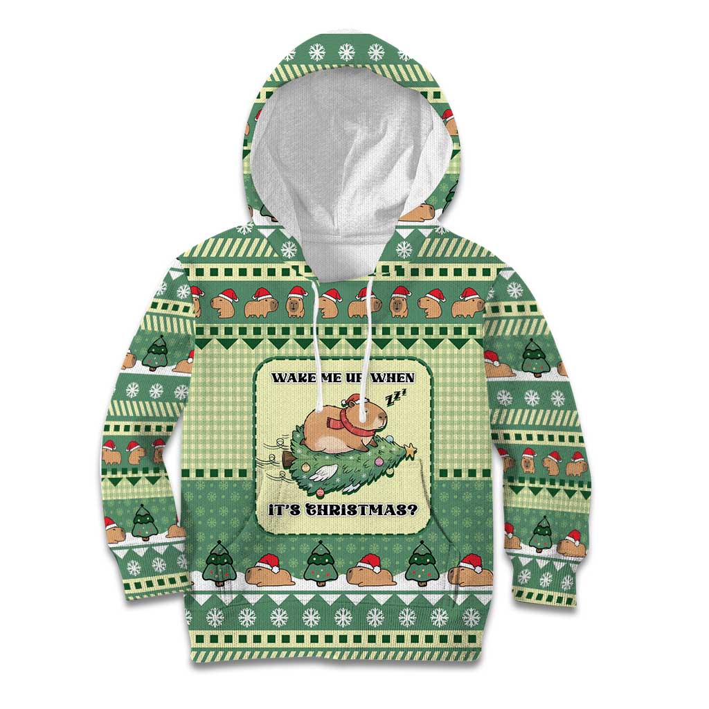 Capybara Christmas Kid Hoodie Wake Me Up When It's Christmas - Wonder Print Shop