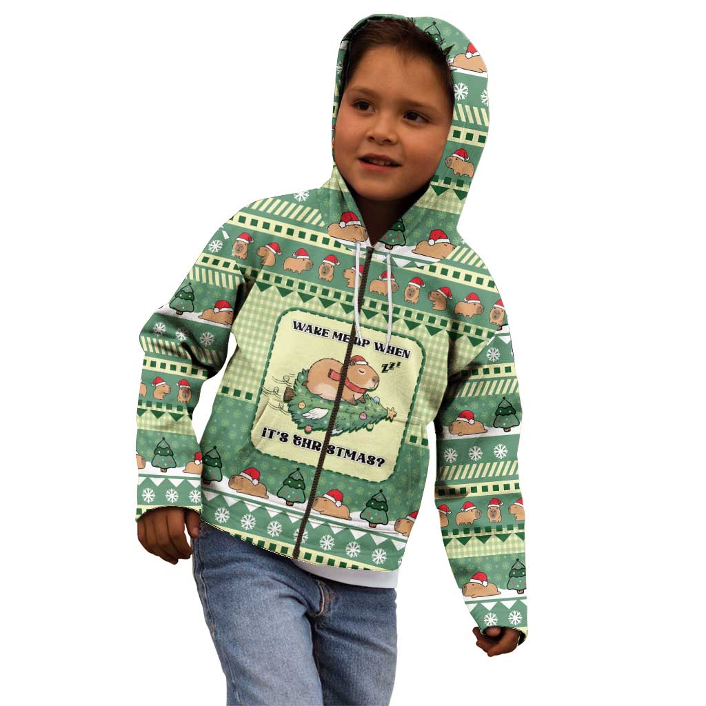 Capybara Christmas Kid Hoodie Wake Me Up When It's Christmas - Wonder Print Shop