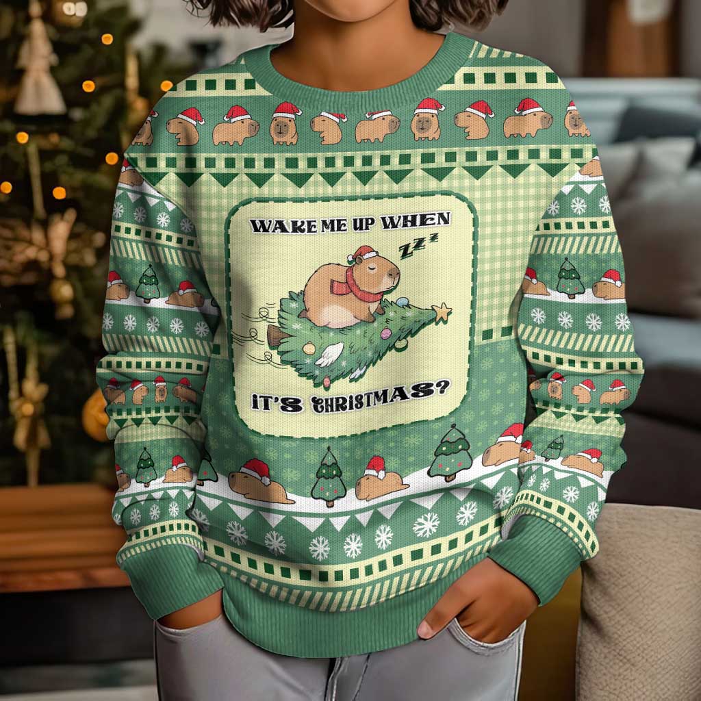 Capybara Christmas Kid Ugly Christmas Sweater Wake Me Up When It's Christmas - Wonder Print Shop