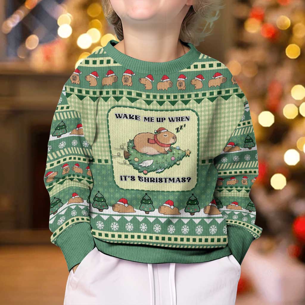 Capybara Christmas Kid Ugly Christmas Sweater Wake Me Up When It's Christmas - Wonder Print Shop