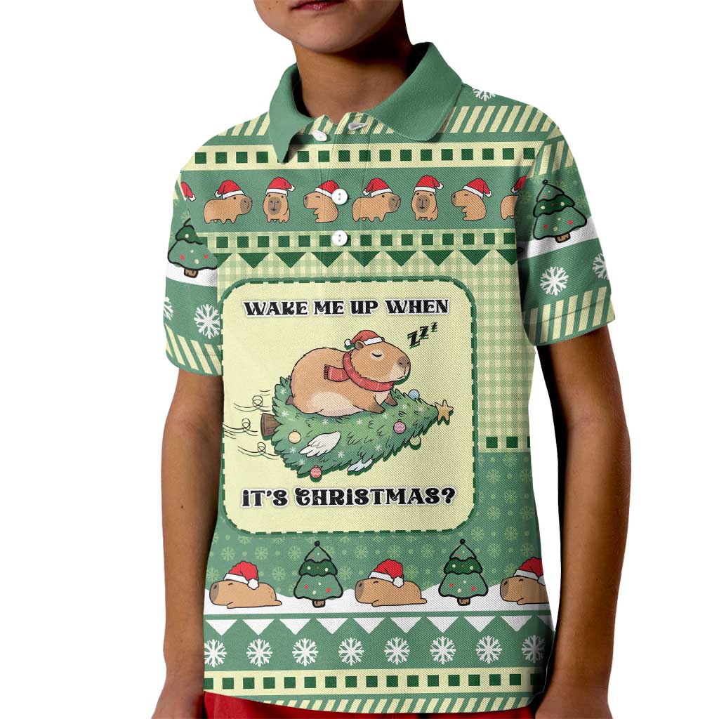 Capybara Christmas Kid Polo Shirt Wake Me Up When It's Christmas - Wonder Print Shop