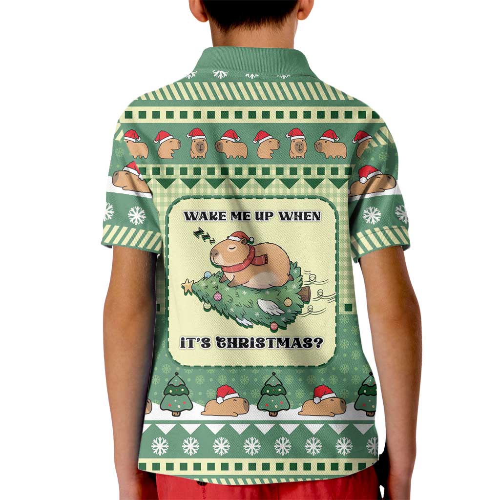 Capybara Christmas Kid Polo Shirt Wake Me Up When It's Christmas - Wonder Print Shop