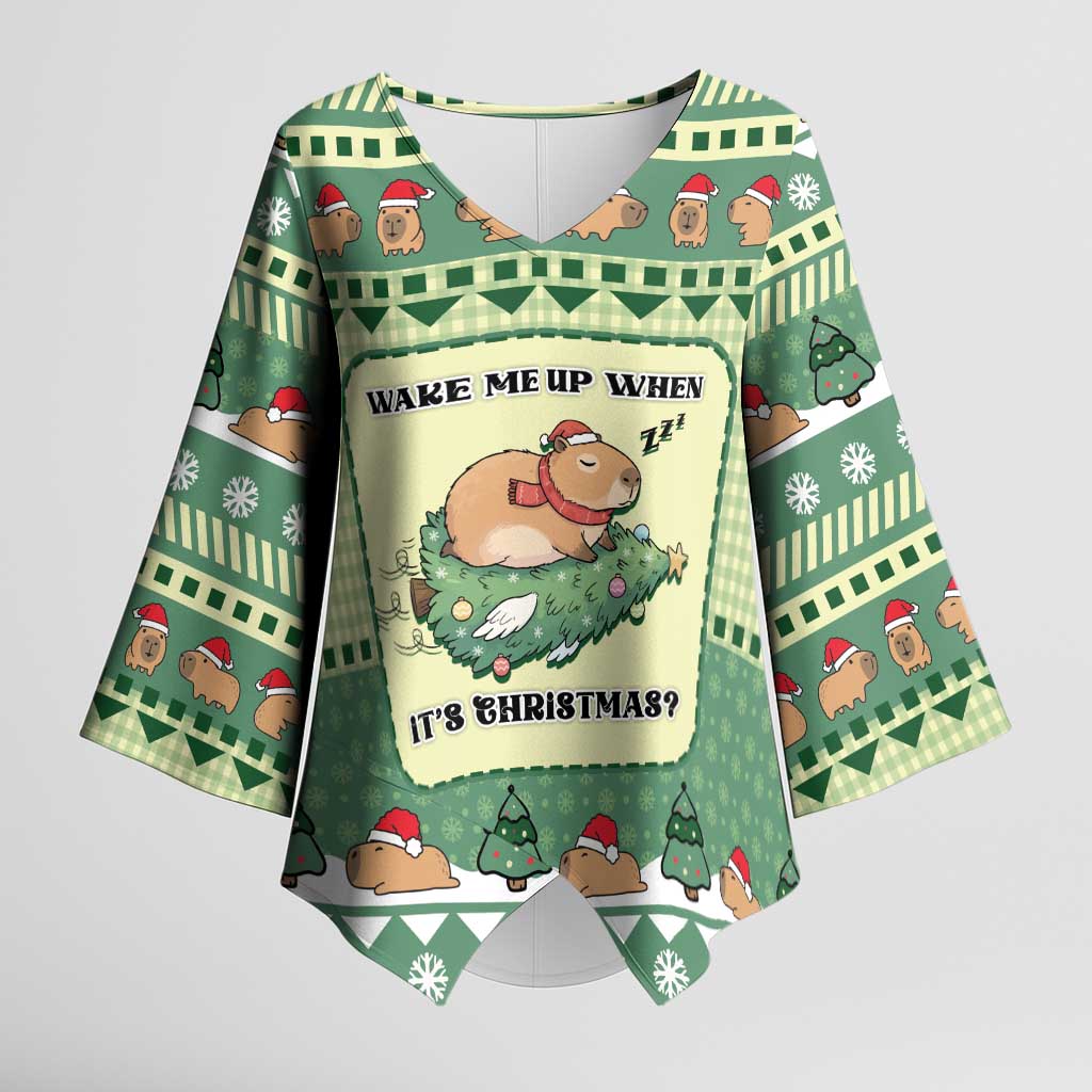 Capybara Christmas Kimono Sleeve Blouse Wake Me Up When It's Christmas - Wonder Print Shop