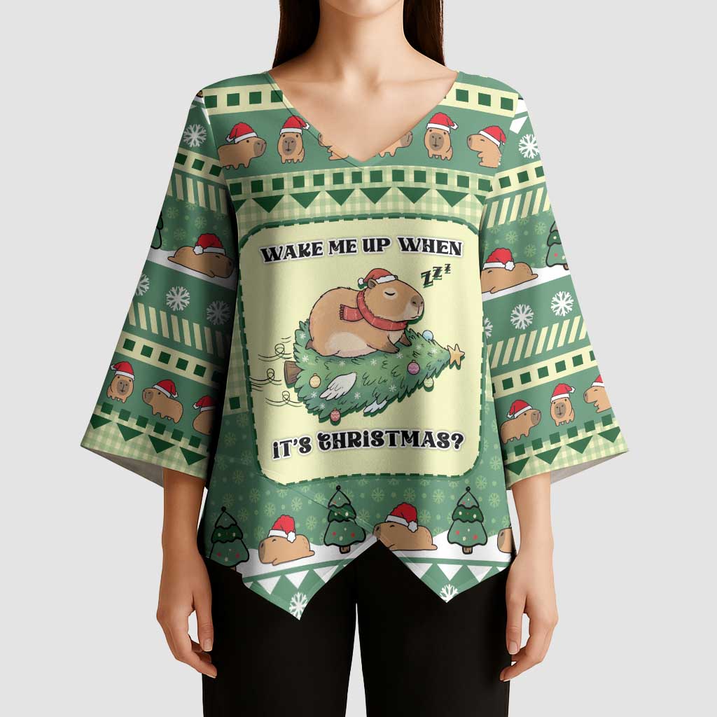 Capybara Christmas Kimono Sleeve Blouse Wake Me Up When It's Christmas - Wonder Print Shop
