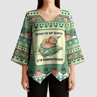 Capybara Christmas Kimono Sleeve Blouse Wake Me Up When It's Christmas - Wonder Print Shop