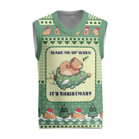Capybara Christmas Knitted V-Neck Vest Wake Me Up When It's Christmas - Wonder Print Shop