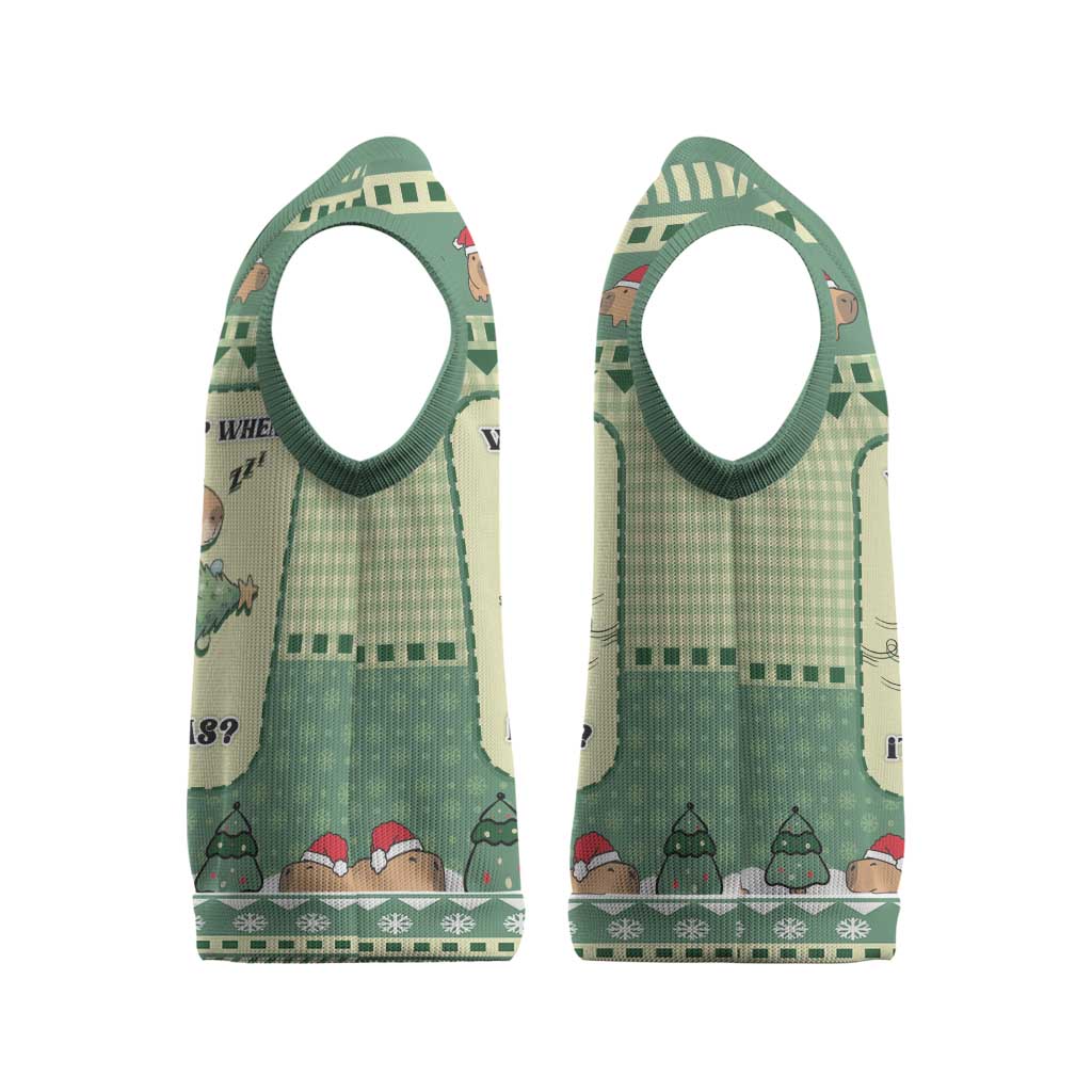 Capybara Christmas Knitted V-Neck Vest Wake Me Up When It's Christmas - Wonder Print Shop