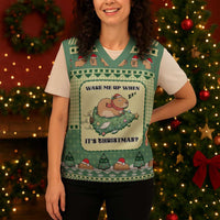 Capybara Christmas Knitted V-Neck Vest Wake Me Up When It's Christmas - Wonder Print Shop